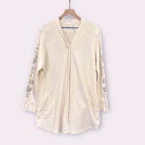 Aventura Organic Cotton Embroidered Sleeve One Button Cardigan Beige Size XL
